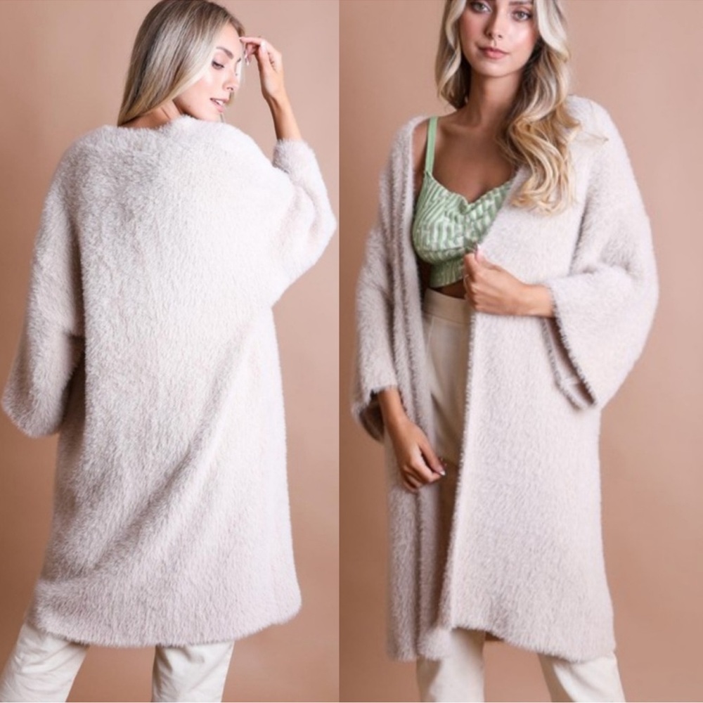 NWOT Luxurious Faux Mohair Cardigan in Beige